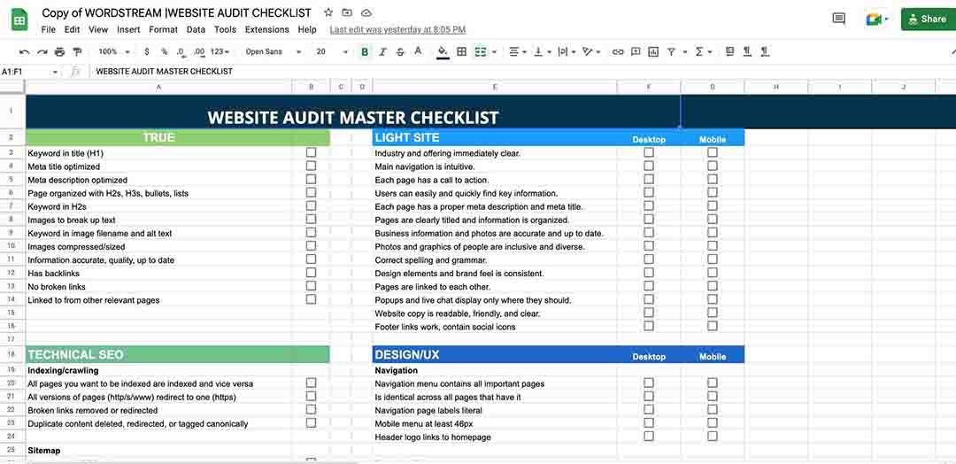 template site audit by wordstream